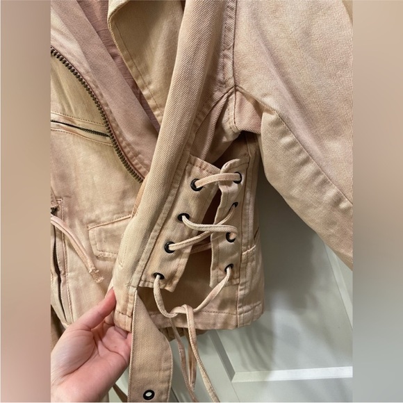 Free People Light Pink Denim Motorcycle Style Jacket - Picture 9 of 12